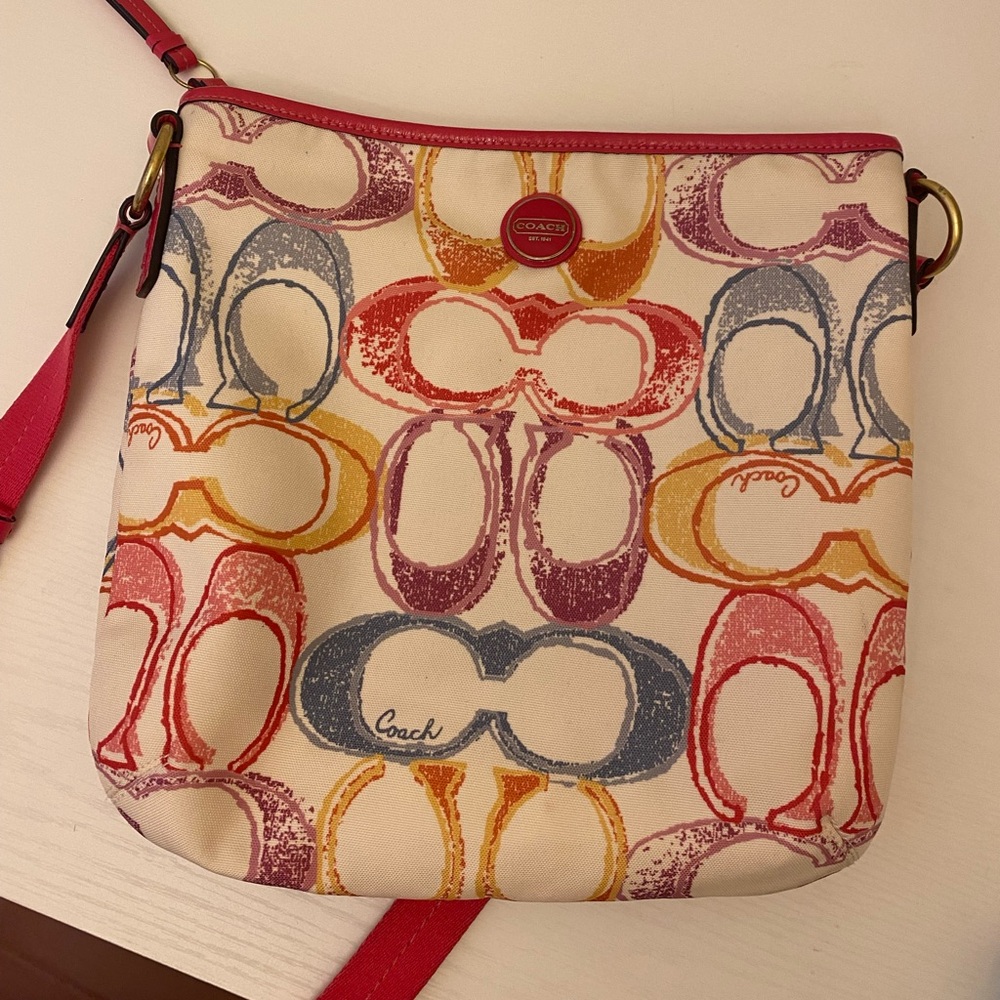 Coach Signature Multi Color Scribble Pattern Crossbody Bag